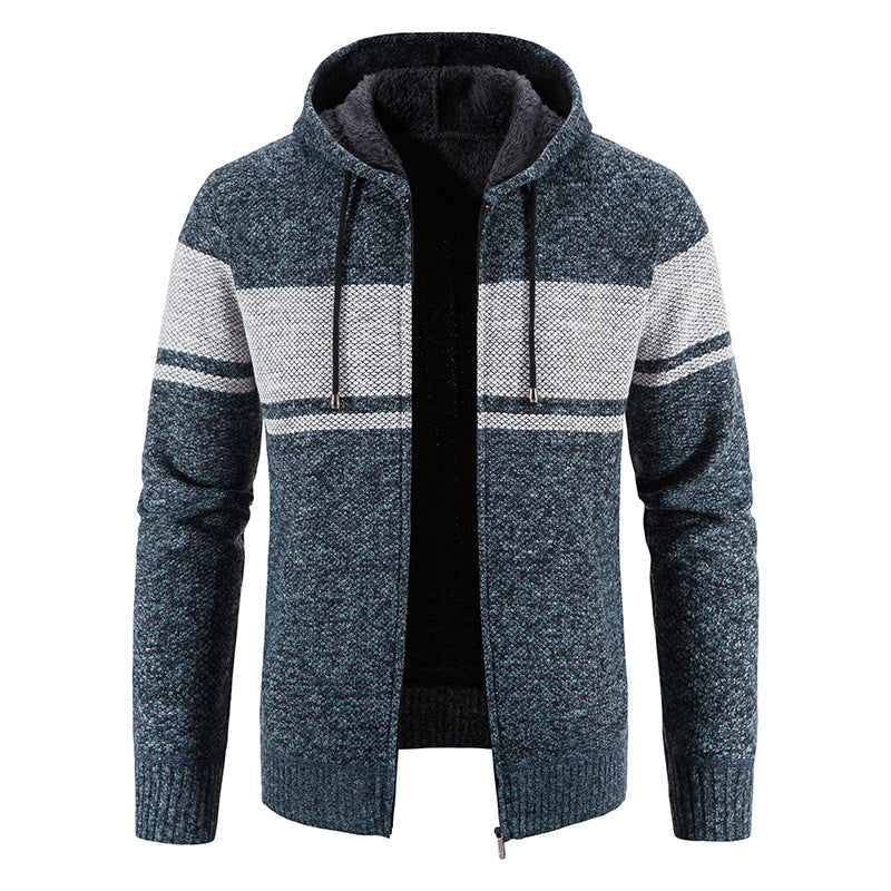 Men’s Zip Hoodie – Horizontal Stripes with Teddy Lining and Ribbed Cuffs