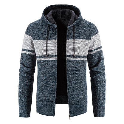 Men’s Zip Hoodie – Horizontal Stripes with Teddy Lining and Ribbed Cuffs