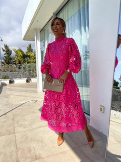 Women’s Lace Midi Dress – Long-Sleeve Occasion Style for Wedding Guests and Summer Events