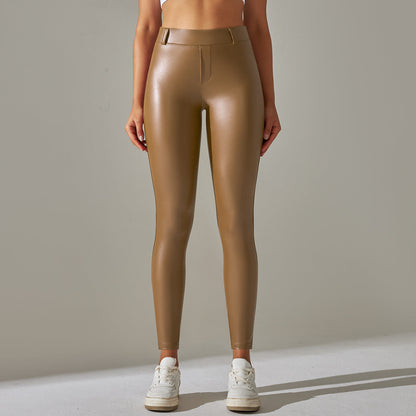 Women’s High-Waist Coated Skinny Trousers – Sleek Stretch Style for Casual and Evening Wear