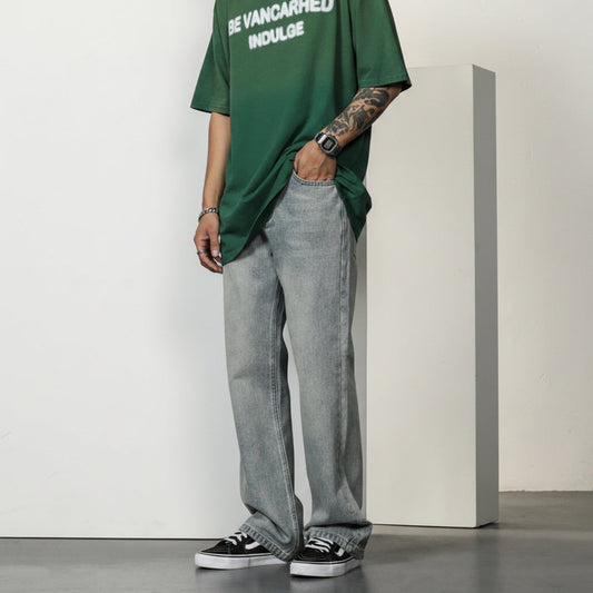 Men’s Relaxed Straight-Leg Jeans – Vintage-Wash Denim for Casual Streetwear