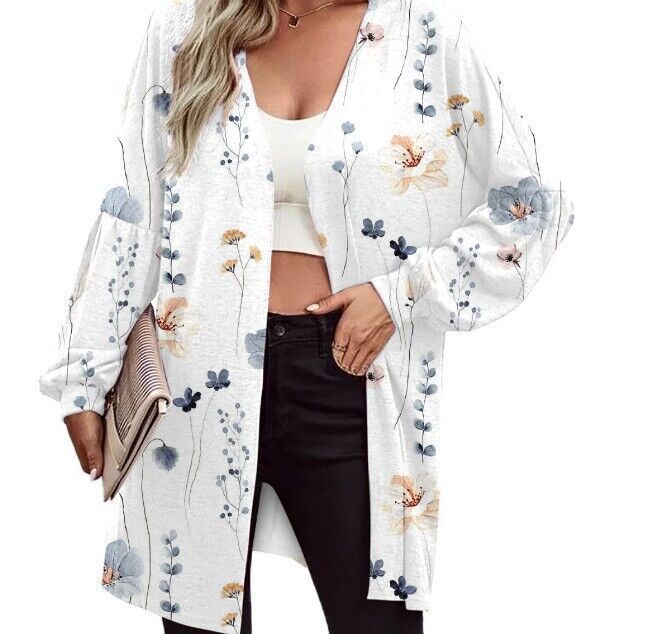 Women’s Longline Open-Front Cardigan – Relaxed Balloon-Sleeve Layer for Everyday Wear