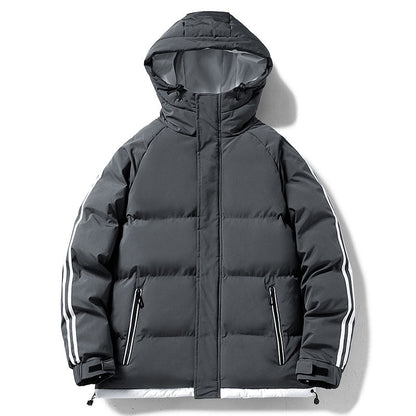 Men’s Puffer Jacket – Contrast Side Stripes with Hood