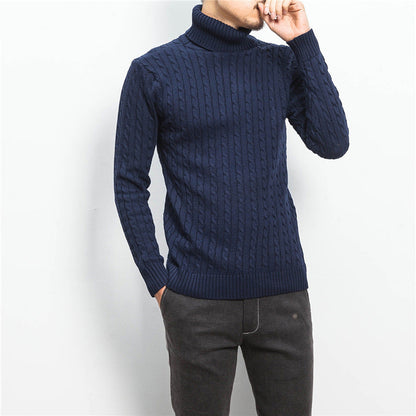 Men’s Roll-Neck Jumper – Cable Knit with Fold-Over Collar