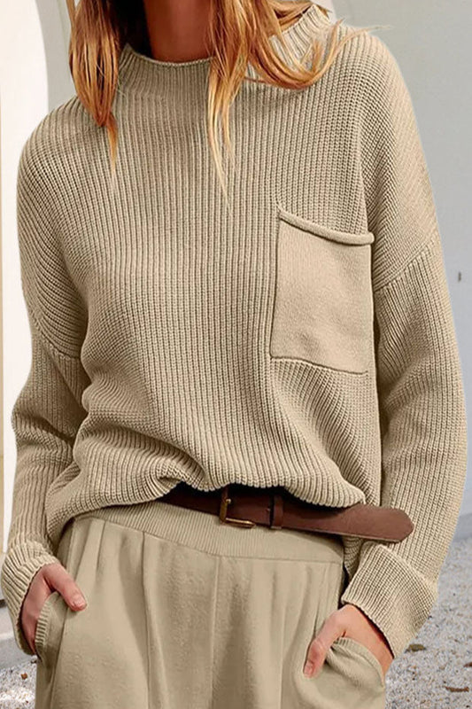 Women’s Pocket Detail Knit Sweater – Relaxed Textured Pullover for Everyday Layering
