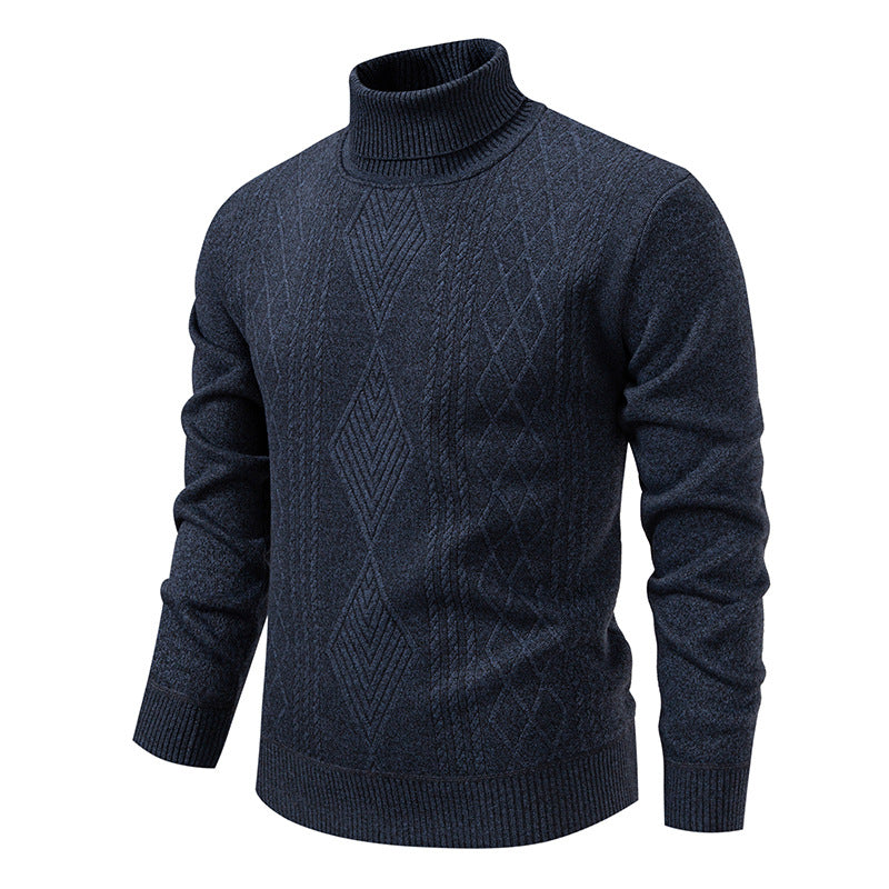 Men’s Roll-Neck Jumper – Textured Diamond Knit with Ribbed Cuffs