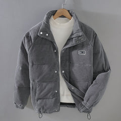 Men’s Corduroy Puffer Jacket – Padded Stand-Collar Winter Layer for Casual Cold-Weather Wear