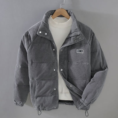 Men’s Corduroy Puffer Jacket – Padded Stand-Collar Winter Layer for Casual Cold-Weather Wear