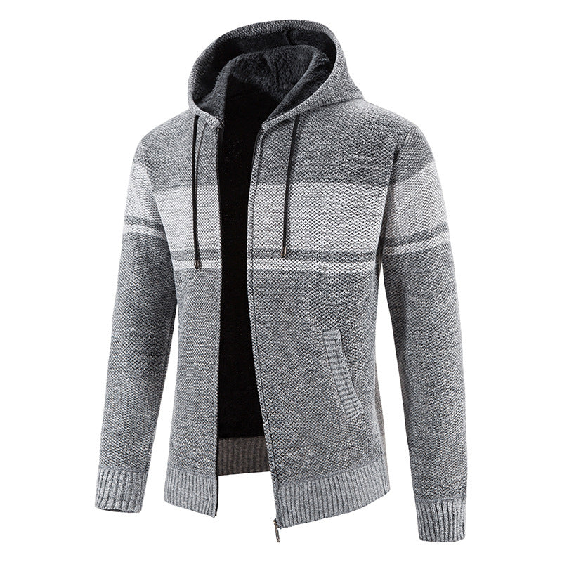 Men’s Zip Hoodie – Horizontal Stripes with Teddy Lining and Ribbed Cuffs