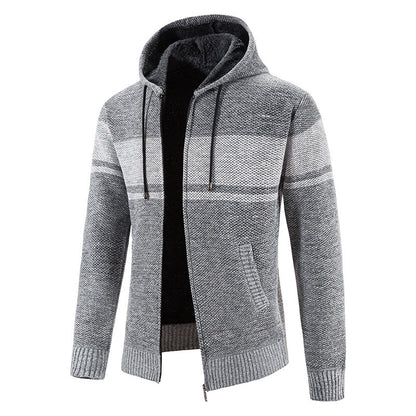 Men’s Zip Hoodie – Horizontal Stripes with Teddy Lining and Ribbed Cuffs