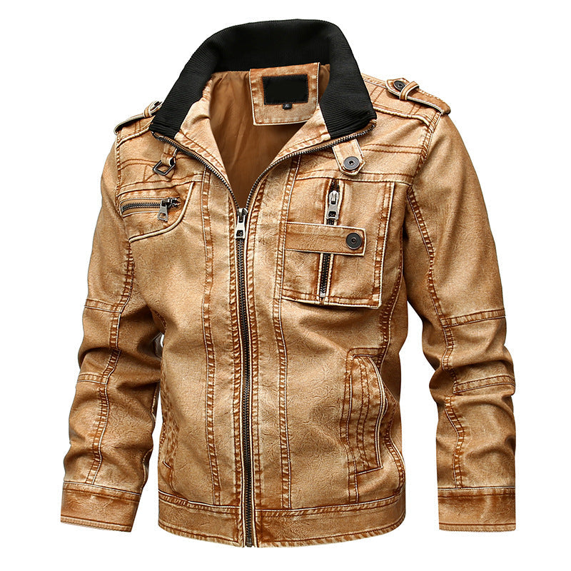 Men’s Multi-Pocket Leather Jacket – Vintage Utility Layer for Everyday Smart-Casual Wear