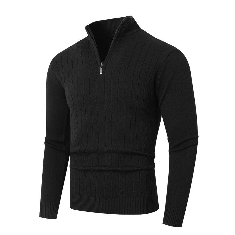 Men’s Cable-Knit Half-Zip Jumper – Stand Collar with Ribbed Trims