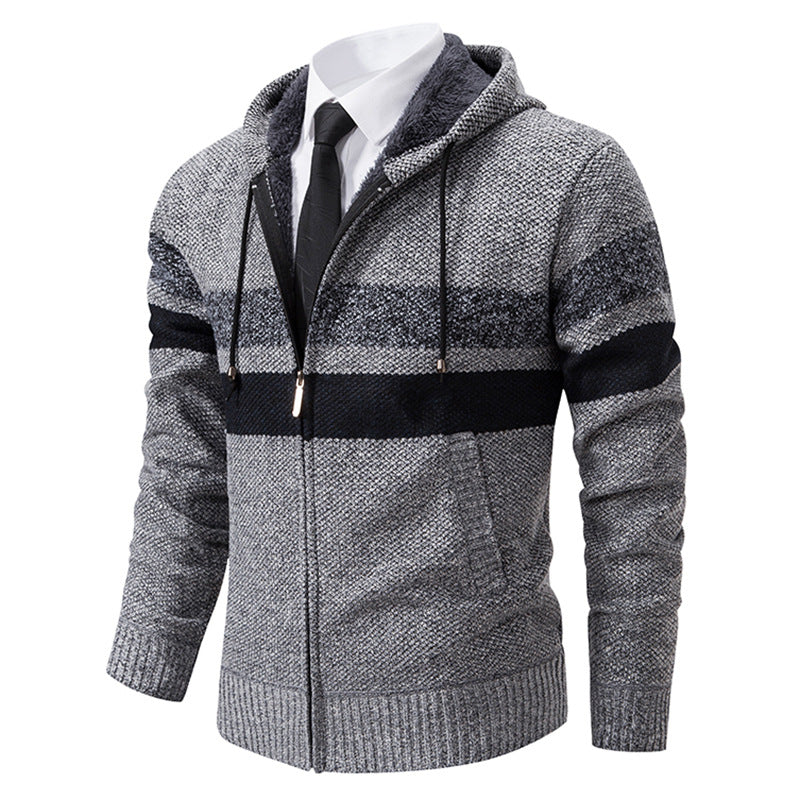 Men’s Zip Hoodie – Contrast Stripes with Teddy Lining