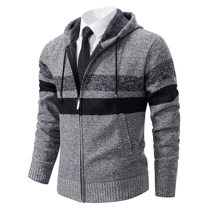 Men’s Zip Hoodie – Contrast Stripes with Teddy Lining