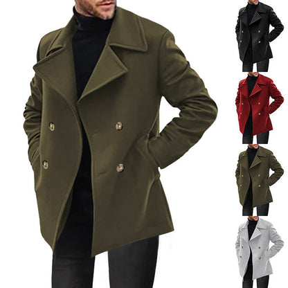 Men’s Double-Breasted Short Coat – Wide Lapels with Flap Pockets