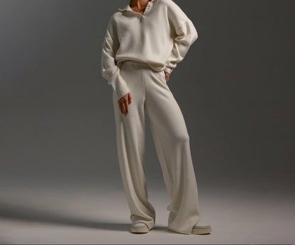 Women’s Relaxed Two-Piece Co-Ord Set – Collared Sweater and Wide-Leg Trousers