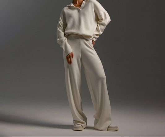 Women’s Relaxed Two-Piece Co-Ord Set – Collared Sweater and Wide-Leg Trousers