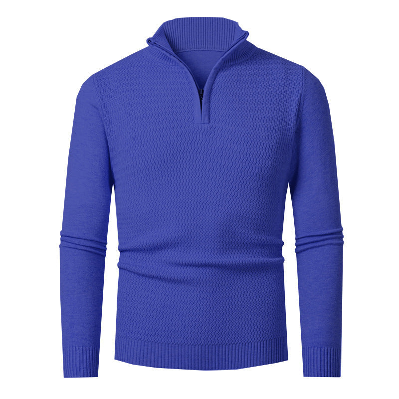 Men’s Half-Zip Jumper – Wave-Textured Knit with Stand Collar
