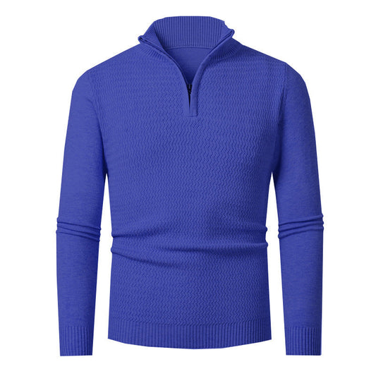 Men’s Half-Zip Jumper – Wave-Textured Knit with Stand Collar