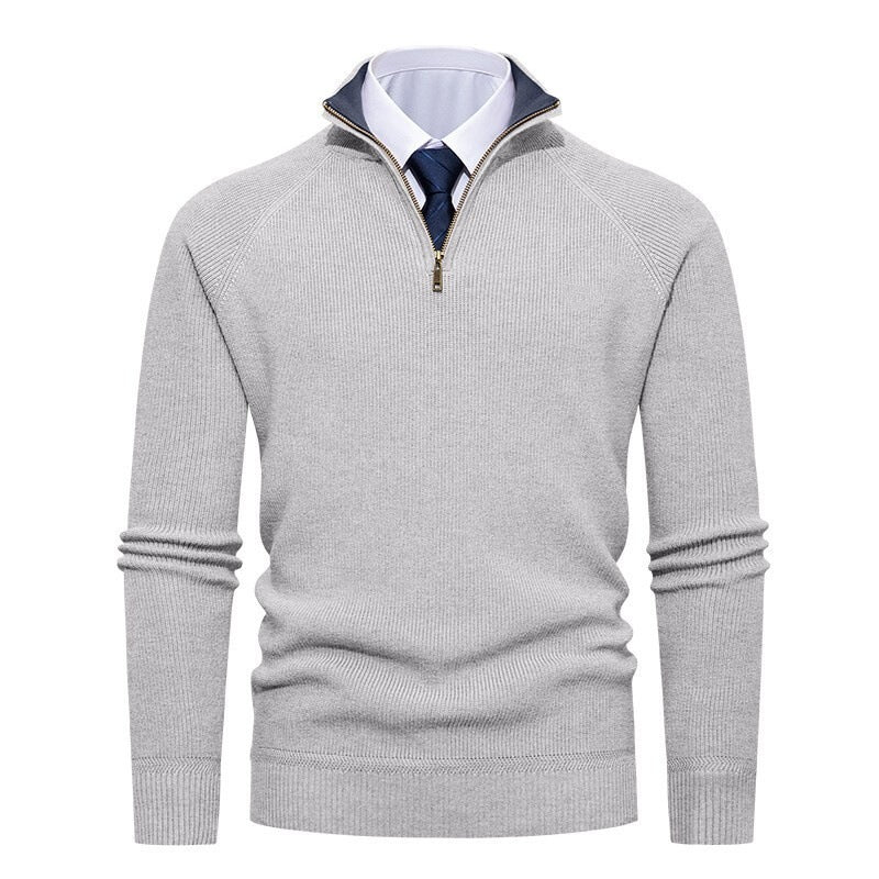 Men’s Half-Zip Jumper – Ribbed Texture with Contrast Stand Collar