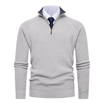 Men’s Half-Zip Jumper – Ribbed Texture with Contrast Stand Collar