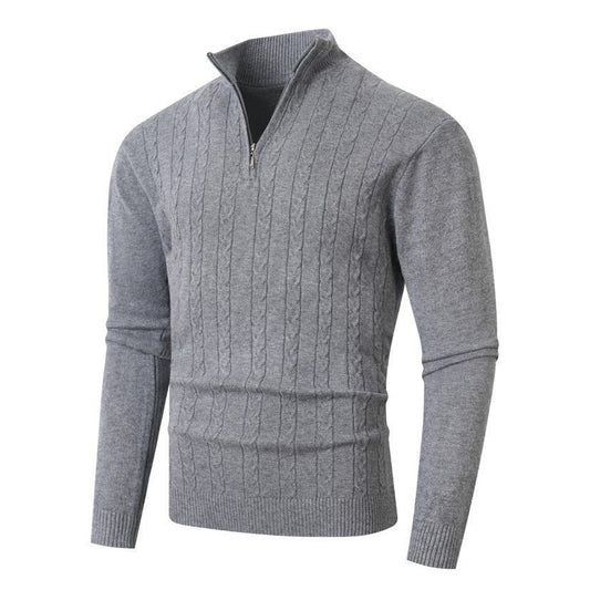 Men’s Cable-Knit Half-Zip Jumper – Stand Collar with Ribbed Trims