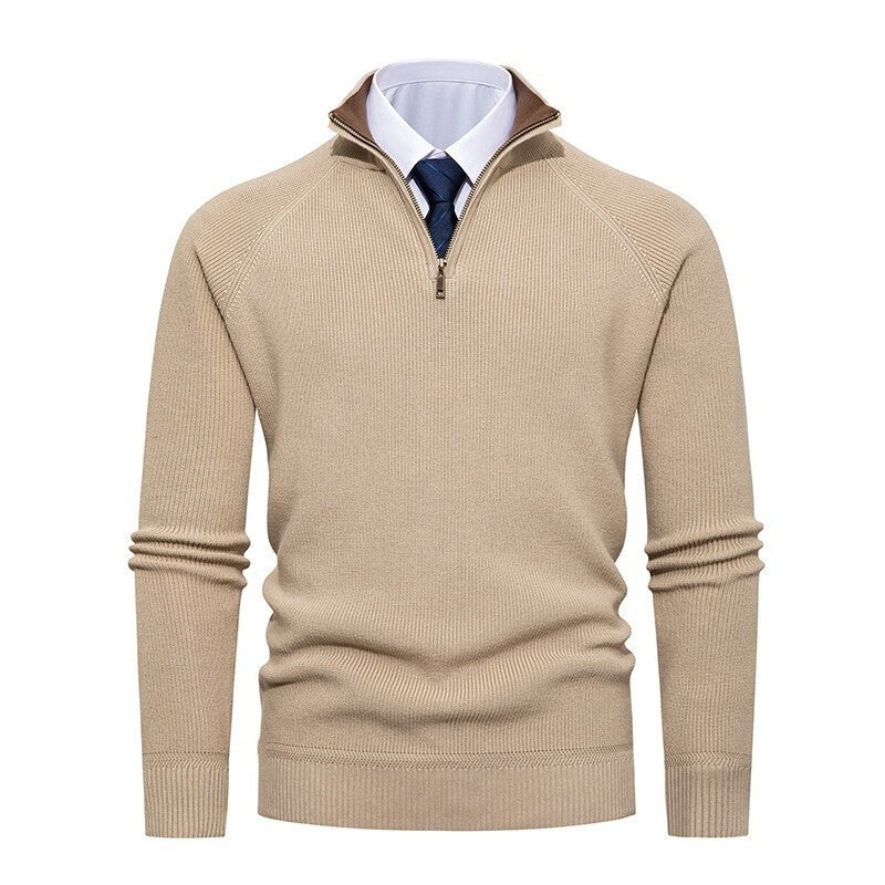 Men’s Half-Zip Jumper – Ribbed Texture with Contrast Stand Collar
