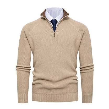 Men’s Half-Zip Jumper – Ribbed Texture with Contrast Stand Collar