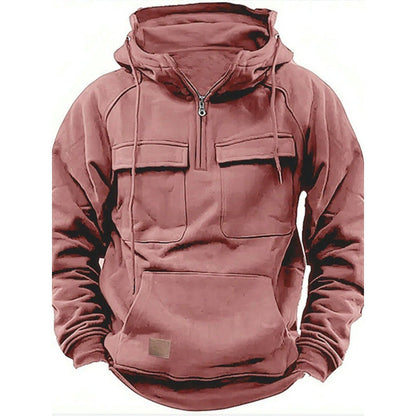 Men’s Utility Half-Zip Hoodie – Multi-Pocket Pullover for Casual Outdoor Wear