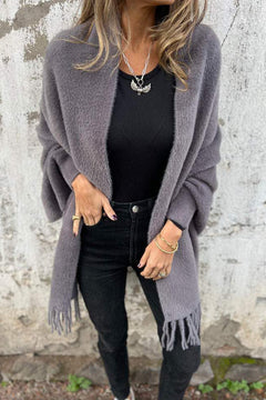 Women’s Plush Knit Fringe Cardigan – Soft Open-Front Layer for Cooler Seasons