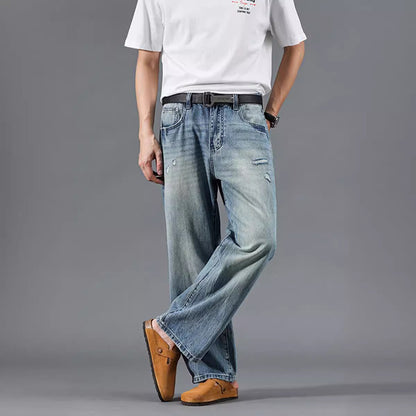 Men’s Relaxed Wide-Leg Jeans – Vintage-Wash Denim for Modern Casual Wear