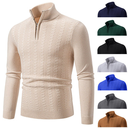 Men’s Cable-Knit Jumper – Stand Collar with Short Zip