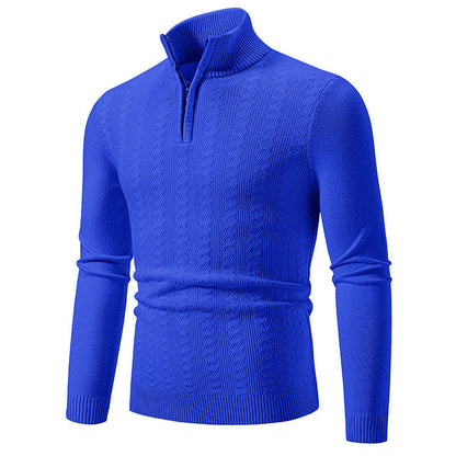 Men’s Cable-Knit Jumper – Stand Collar with Short Zip