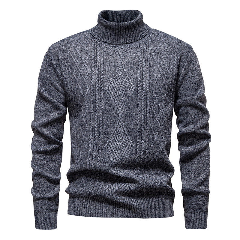 Men’s Roll-Neck Jumper – Textured Diamond Knit with Ribbed Cuffs