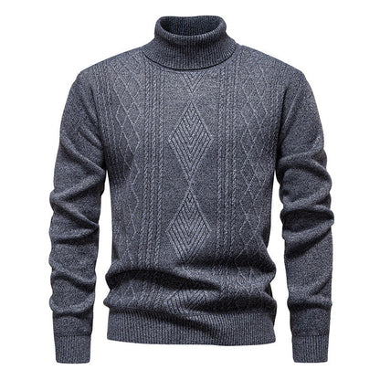 Men’s Roll-Neck Jumper – Textured Diamond Knit with Ribbed Cuffs