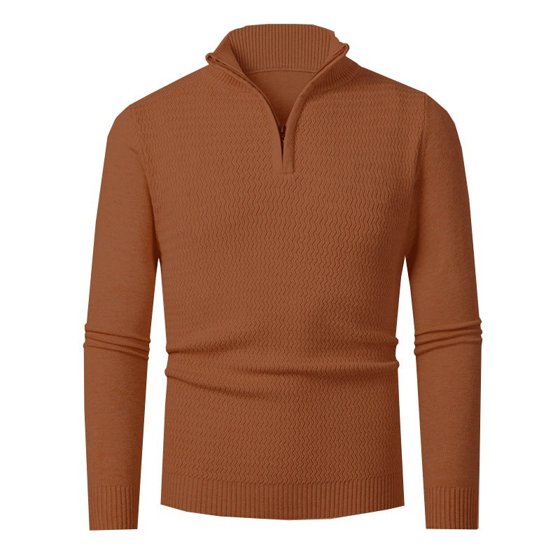 Men’s Half-Zip Jumper – Wave-Textured Knit with Stand Collar