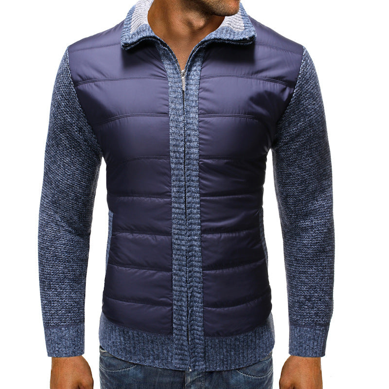 Men’s Quilted Knit-Sleeve Jacket – Full-Zip Hybrid Layer with Padded Front and Ribbed Collar for Transitional Wear