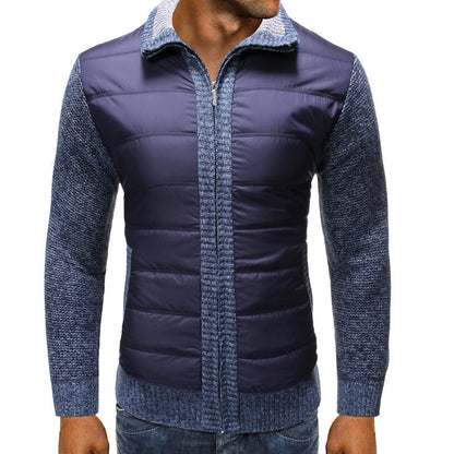Men’s Quilted Knit-Sleeve Jacket – Full-Zip Hybrid Layer with Padded Front and Ribbed Collar for Transitional Wear