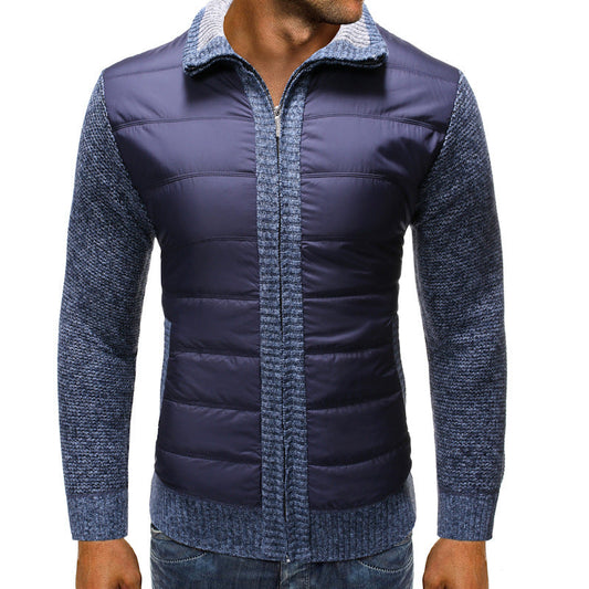 Men’s Quilted Knit-Sleeve Jacket – Full-Zip Hybrid Layer with Padded Front and Ribbed Collar for Transitional Wear