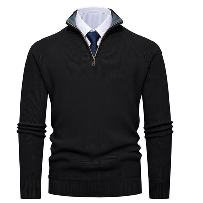 Men’s Half-Zip Jumper – Ribbed Texture with Contrast Stand Collar