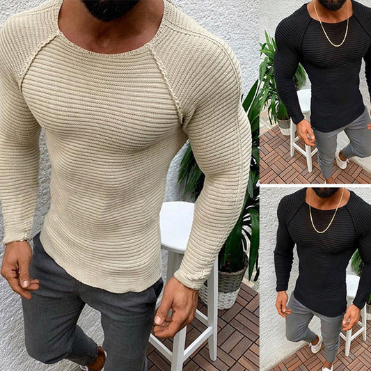 Men’s Knit Jumper – Raglan Sleeves with Ribbed Texture