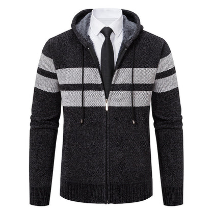 Men’s Zip Hoodie – Marled Knit with Chest Stripes and Concealed Zip