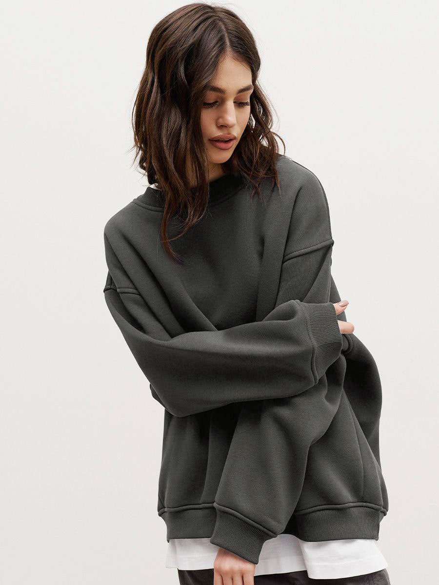 Women’s Oversized Crew Neck Fleece Sweatshirt – Relaxed Casual Layer for Everyday Wear