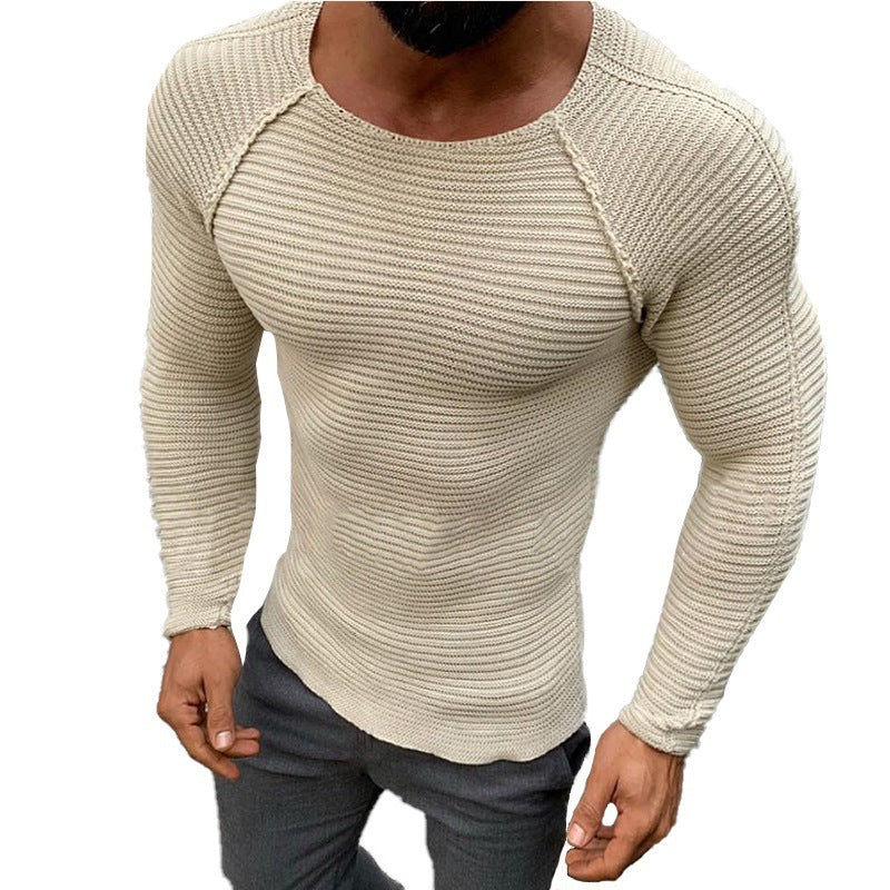 Men’s Knit Jumper – Raglan Sleeves with Ribbed Texture