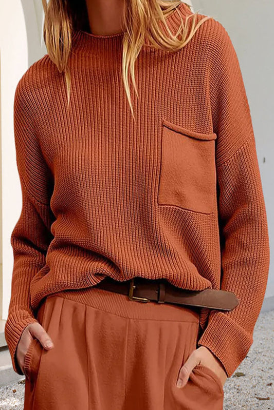 Women’s Pocket Detail Knit Sweater – Relaxed Textured Pullover for Everyday Layering