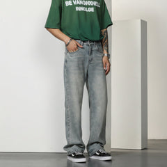 Men’s Relaxed Straight-Leg Jeans – Vintage-Wash Denim for Casual Streetwear