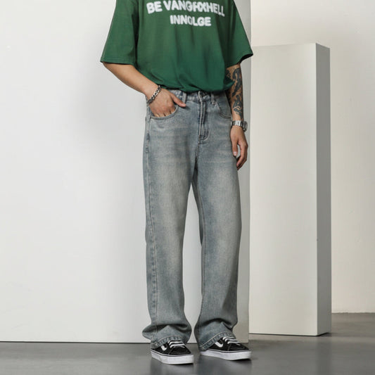 Men’s Relaxed Straight-Leg Jeans – Vintage-Wash Denim for Casual Streetwear