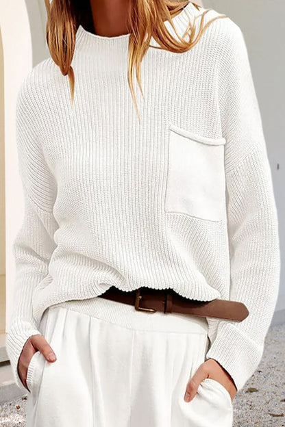 Women’s Pocket Detail Knit Sweater – Relaxed Textured Pullover for Everyday Layering