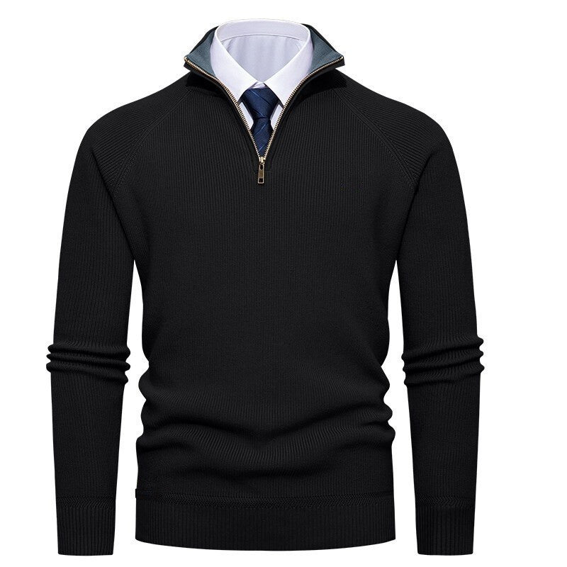 Men’s Half-Zip Jumper – Ribbed Texture with Contrast Stand Collar
