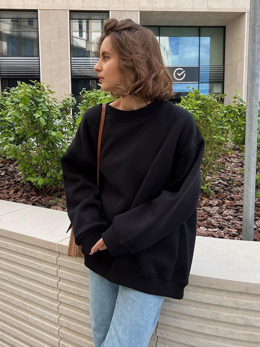 Women’s Oversized Crew Neck Fleece Sweatshirt – Relaxed Casual Layer for Everyday Wear